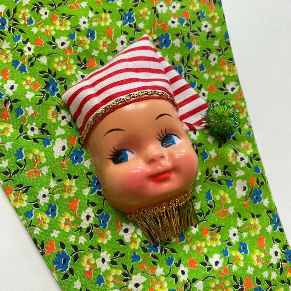 Christmas Stocking with Dolly Face Holiday Decor Xmas Vintage Handmade - Picture 3 of 5